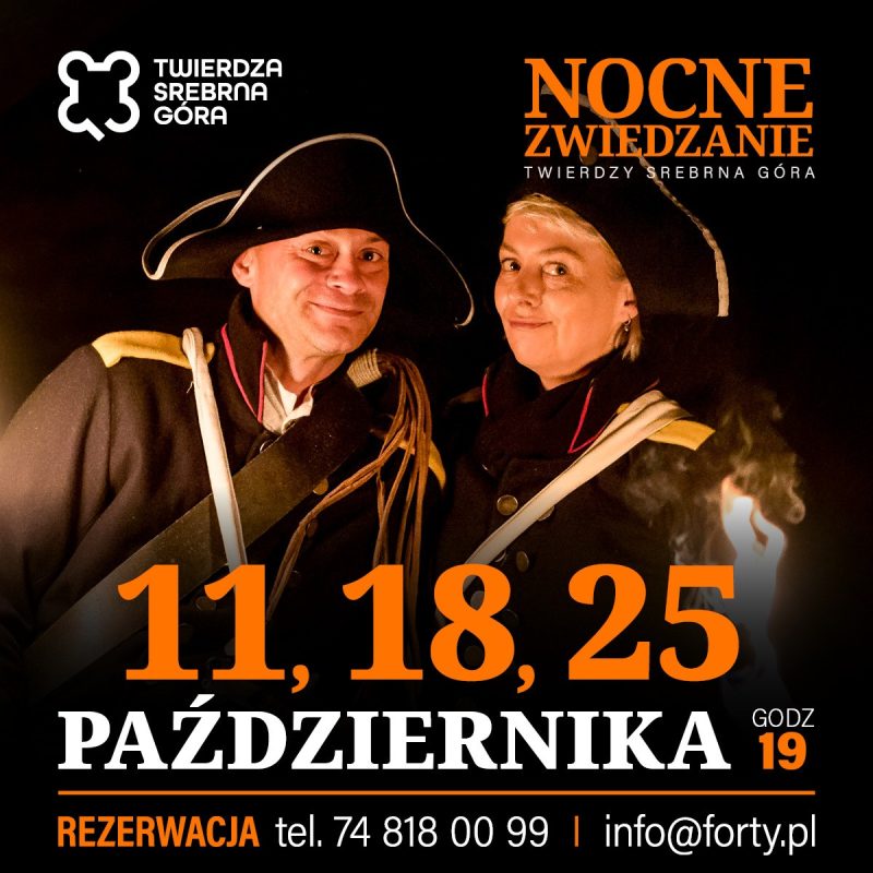 Nocne zwiedzanie Twierdza Srebrna góra w październiku